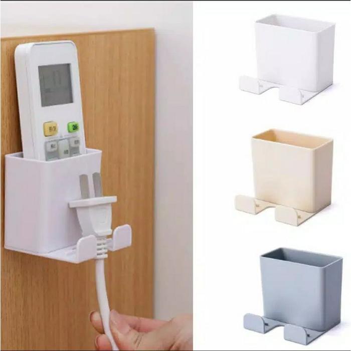 Holder Charger Dinding Multifungsi Rak HP & Remote Organizer Tempel Tanpa Bor Tempat Cas Kabel Rapi 