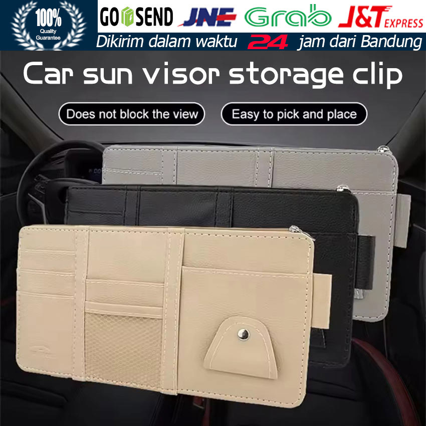 Card Holder Mobil Sunvisor Multifungsi Premium / Tempat Kartu E-Toll, Struk & Klip Kacamata / Organi