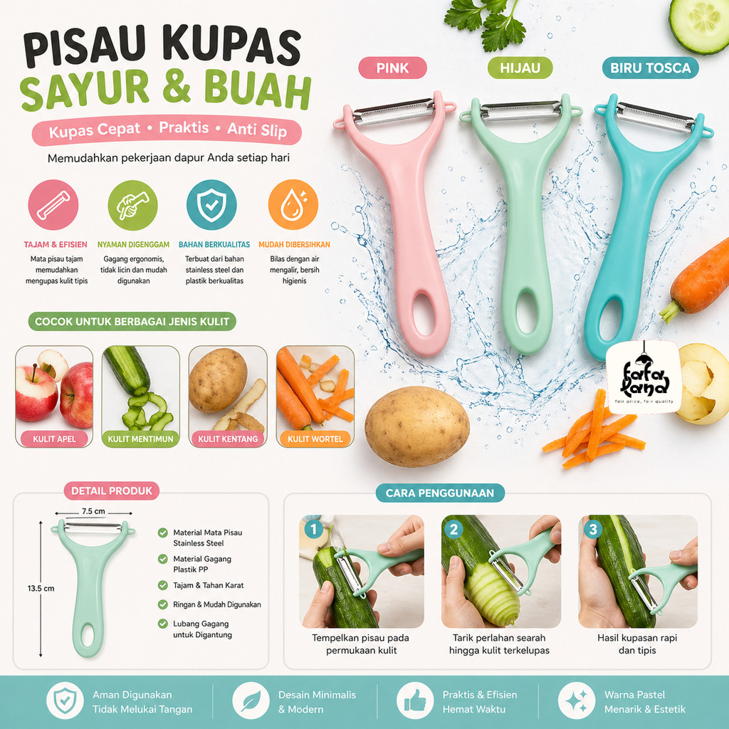 FFL | Pisau Kupas Buah Sayur Wortel Kentang Apel Alat Kupas Tajam Praktis Fruit Peeler