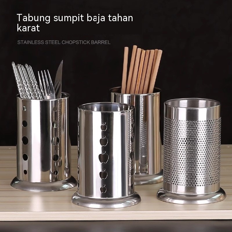 Tempat Sumpit Stainless Steel Dinding Tempel Tanpa Bor Penyimpanan Sendok Multifungsi Model Lubang L