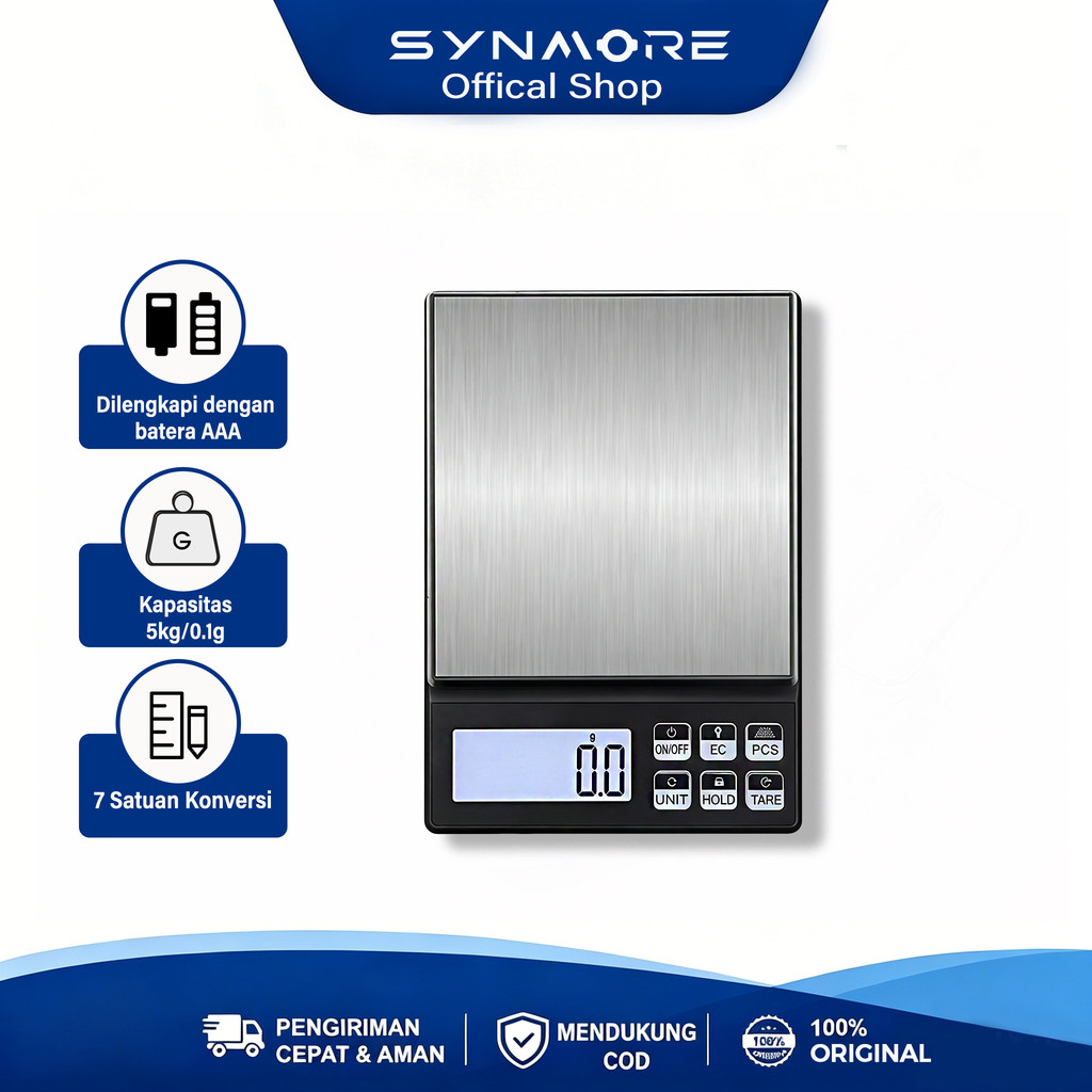 Synmore Timbangan dapur elektronik 5 kg akurasi 0,1 gram timbangan dapur digital