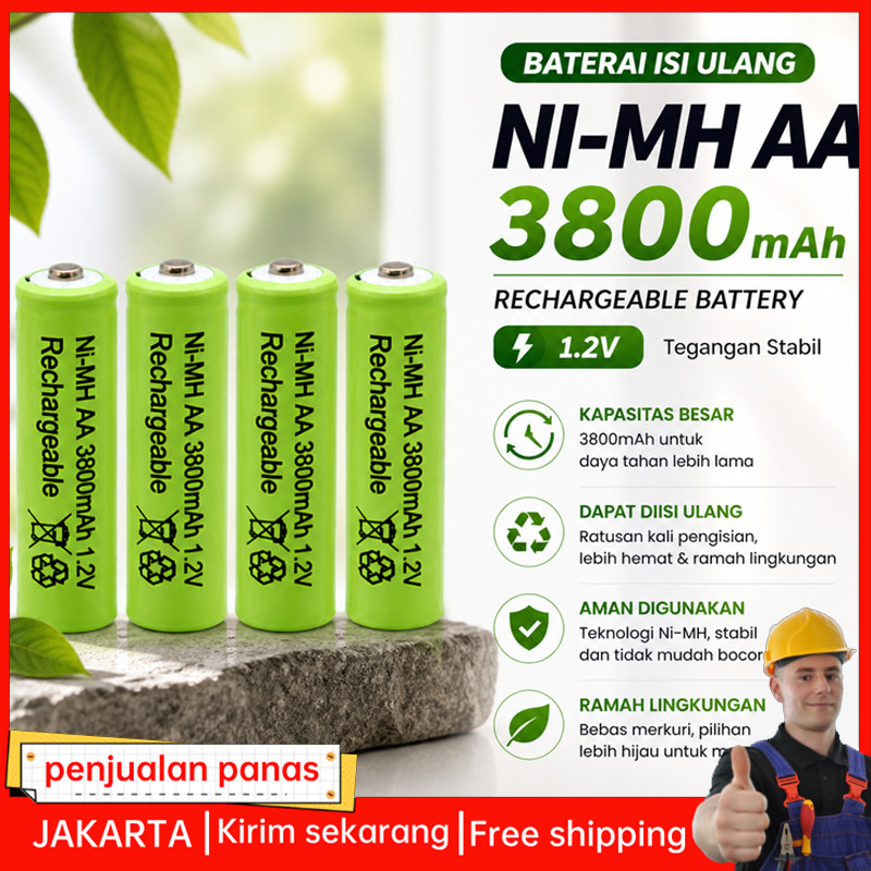 10set Baterai AA Battery Cas Rechargeable aa battery 1.2v/1.5v 100% label baru 3800 MAH baterai isi 