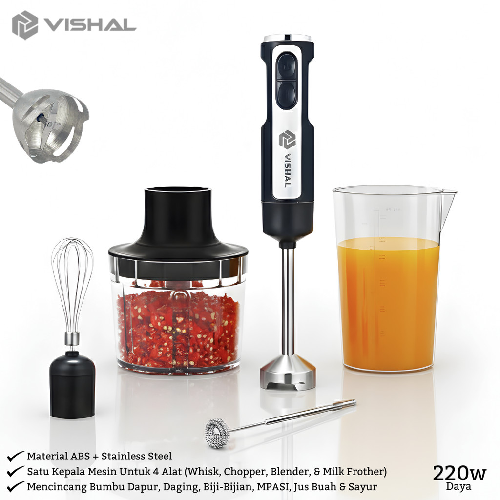 VISHAL Hand Blender 5in1 Multifungsi Dapur Blender Tangan Kuat 220W Food Grade Cocok untuk Ibu Rumah