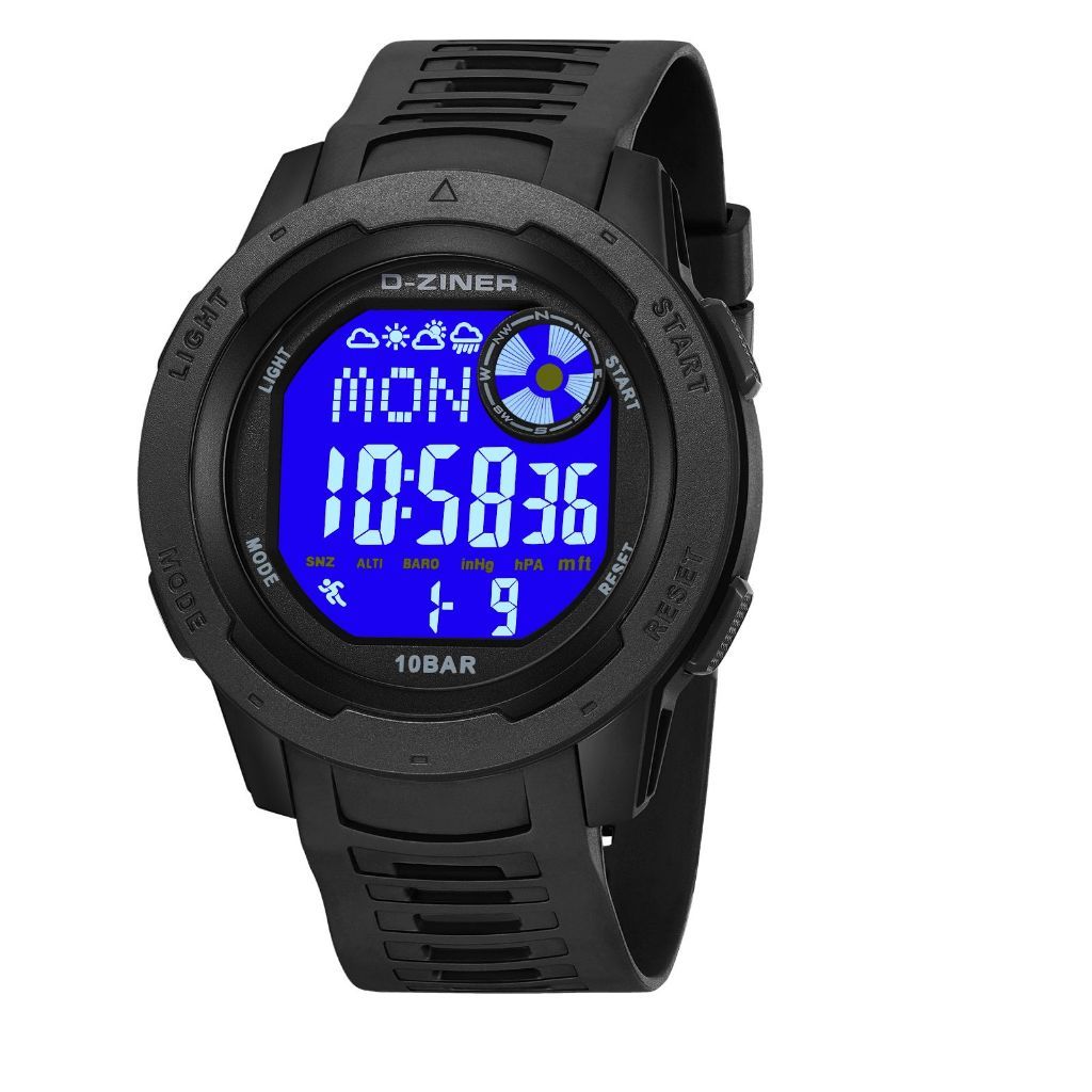 Dziner Jam Tangan Pria Dziner 8351 Rubber Double Time Water Resistant 3 ATM Kaca Stainless