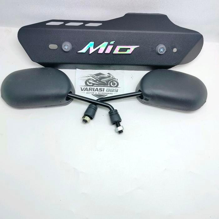 Promo tutup tameng knalpot mio all+plus spion mio hitam tangkai panjang dan baut dan stiker hologram