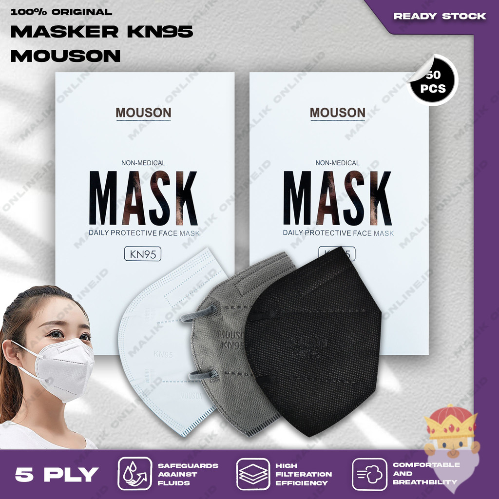 Masker KN95 MOUSON 5Ply isi 50Pcs Putih Hitam Abu Warna KN 95 5 Ply Earloop Surgical Mask Kemenkes