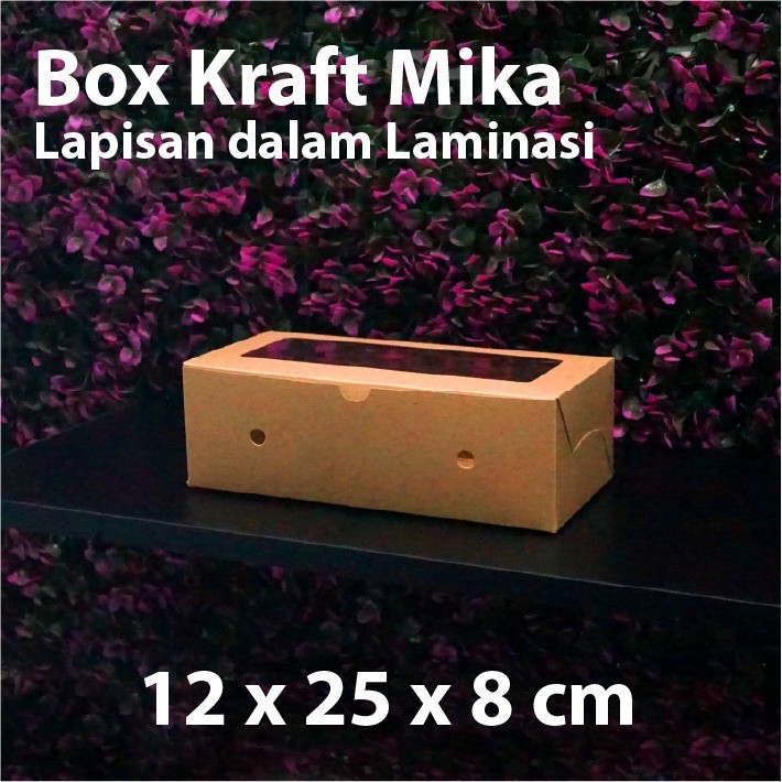 (Depok) Dus Kraft 12 x 25 x 8 cm dengan Mika - Box Cake Coklat Snack