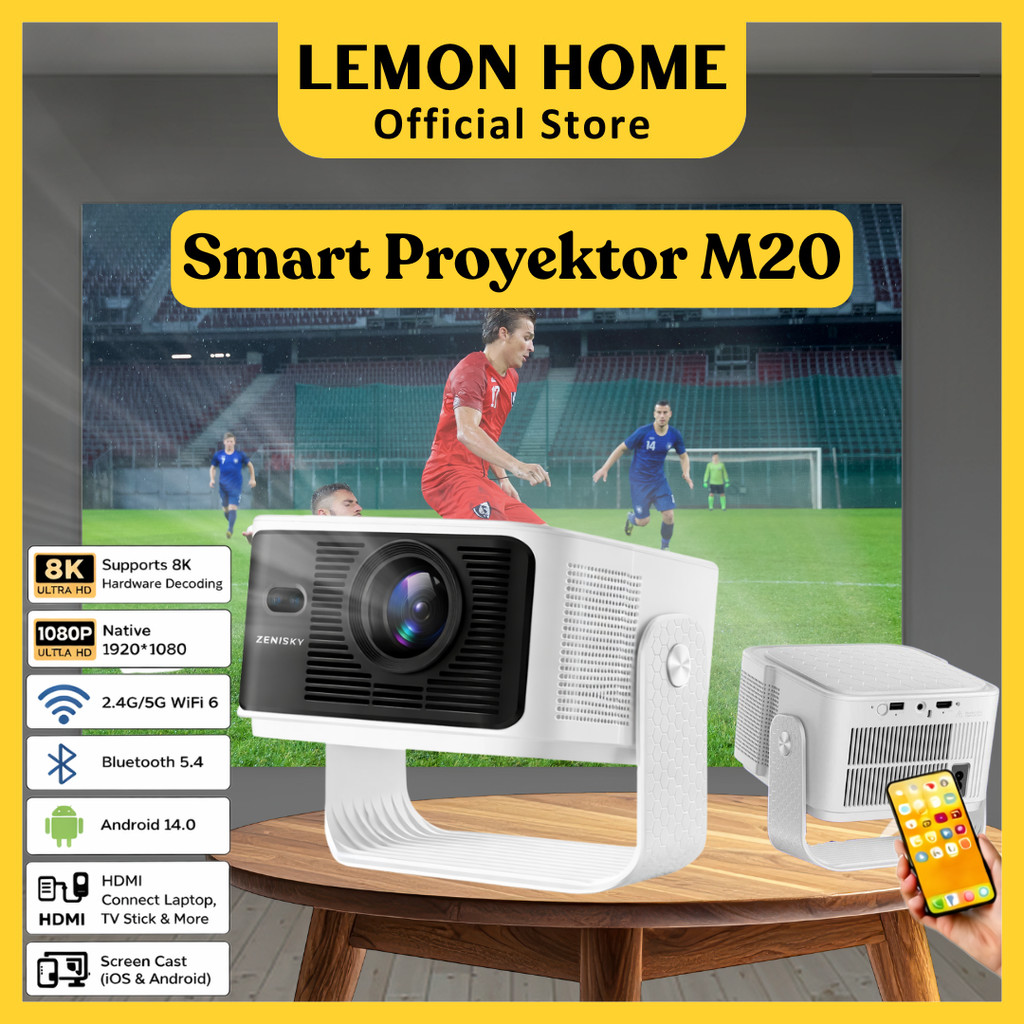 Lemon Home [Garansi 1 Tahun] Smart Projector Zenisky M20 LCD 500 ANSI Full HD - Android 14 - Netflix