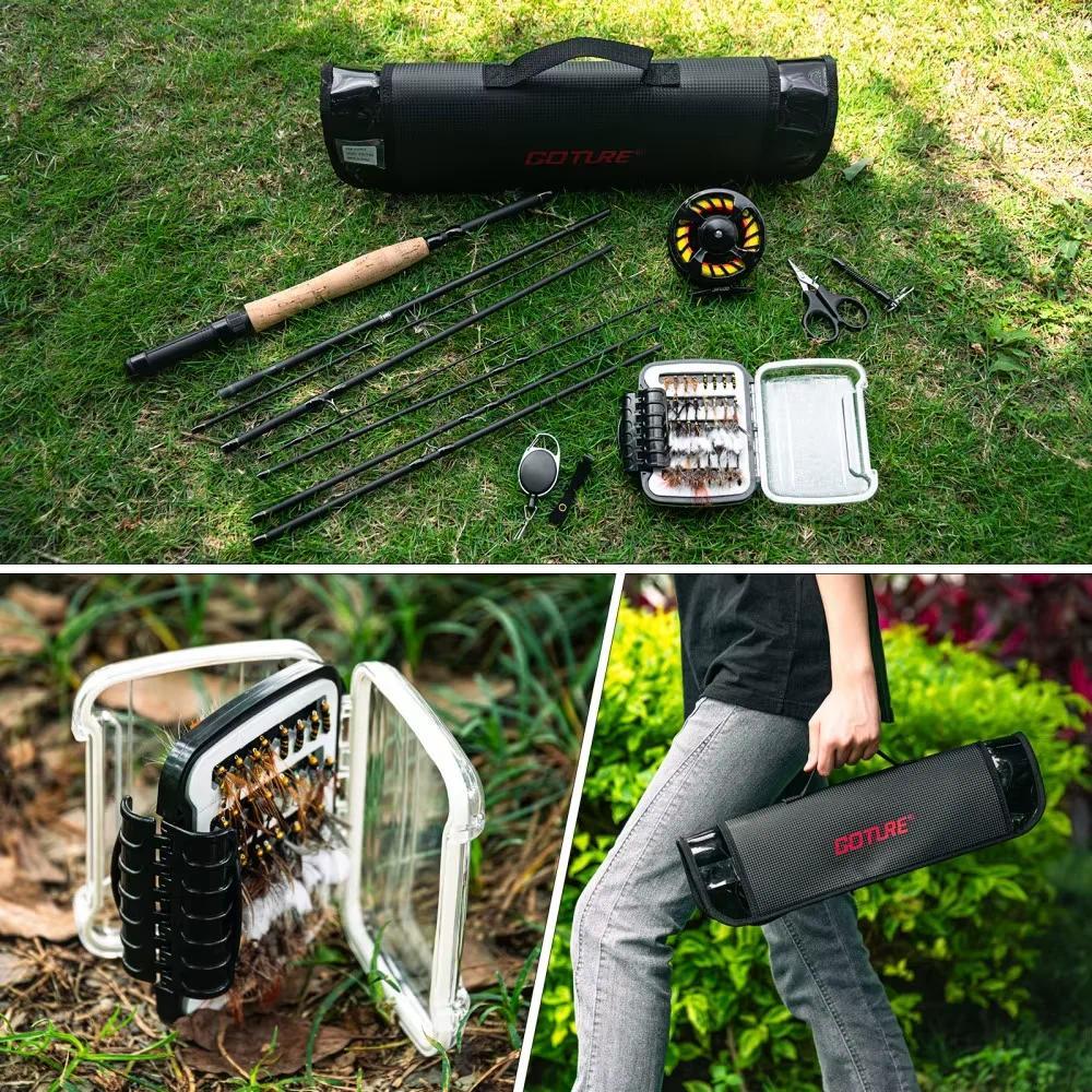 Goture 2.7m/9FT Fly Fishing Rod Set 5/6WT 8pcs Carbon Fiber Fly Rod Combo Portable Travel Feeder wit