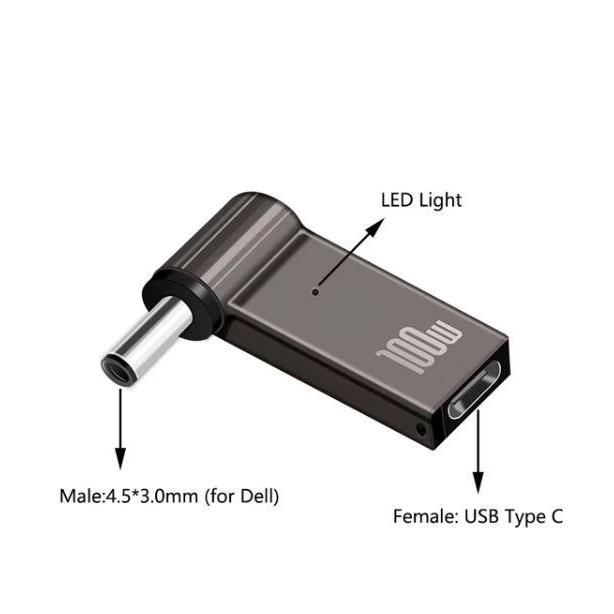 >TABROOM< CONVERTER 100W USB TYPE C FEMALE TO DC CHARGER LAPTOP UNIVERSAL - 4.5*3.0mm(Dell)