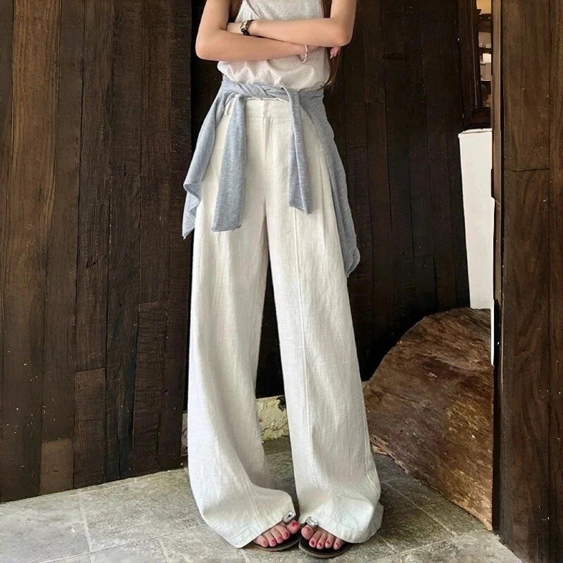 VELVANA COD Celana Kulot Wanita Linen High Waist Loose Wide Leg Panjang 100cm Casual Old Money Style