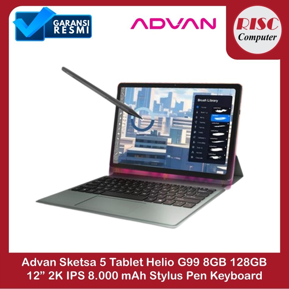Advan Sketsa 5 Tablet Helio G99 RAM 8GB 128GB 12” 2K IPS 8.000 mAh Stylus Pen Keyboard