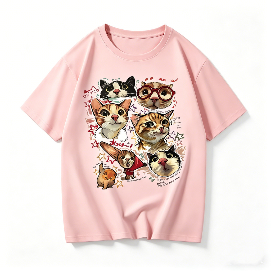 Atasan wanita gaya Korea, kaos wanita longgar bergambar kartun Korea, 100% katun | Kaos Wanita | Kao