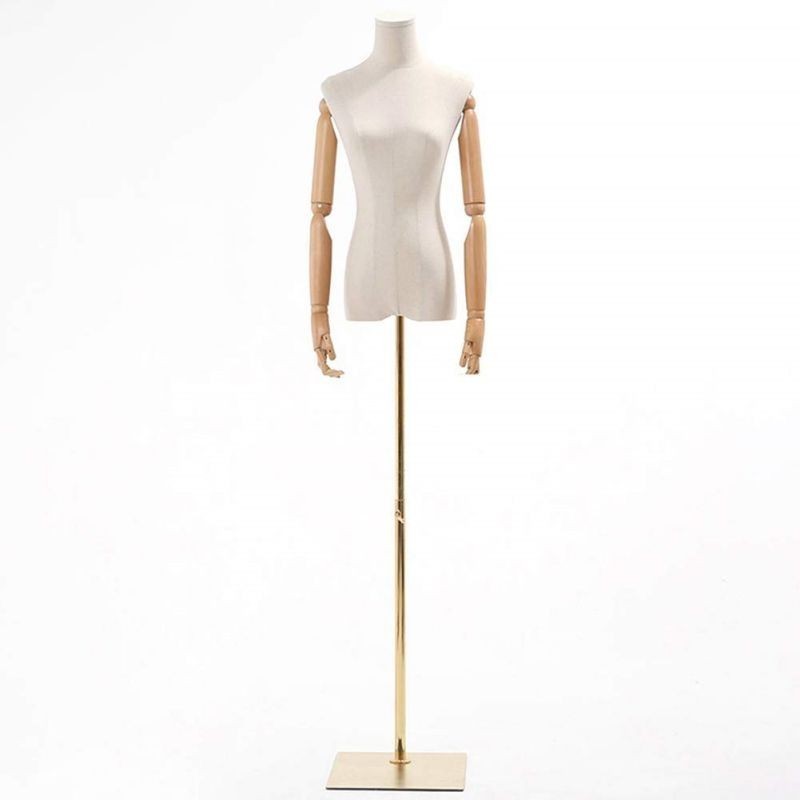 Patung Manekin Wanita Setengah Badan Kepala + Tangan Kayu Robot Display Baju Fashion
