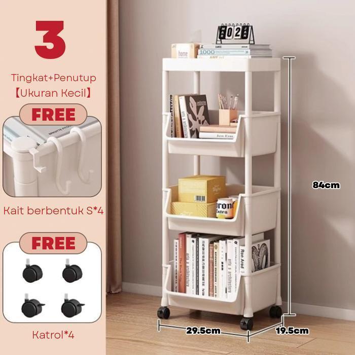 Aimilo Rak Buku Anak Susun Serbaguna Tempat Portable Roda Rak Toy Storage Rak Susun - 3 Tingkat + Pe