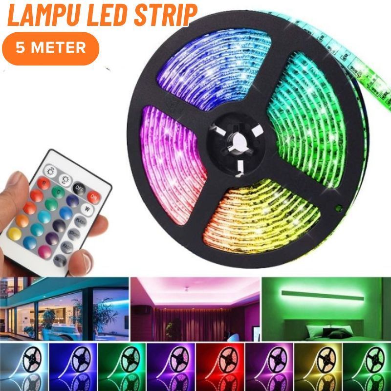 Lampu LED STRIP Lampu Hias Kamar Warna Banyak RGB Remot ADAPTOR Modul SET 5 Meter