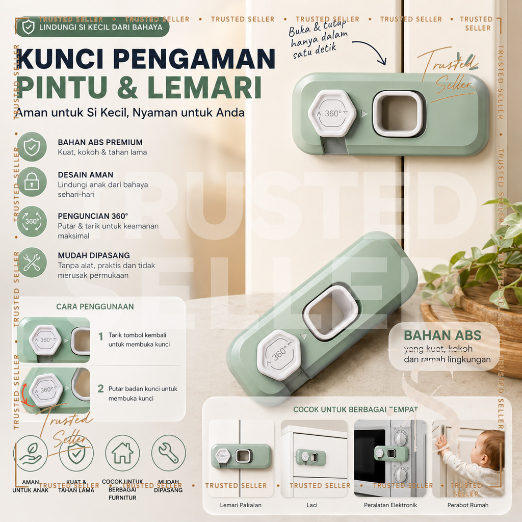 C19C TSS GERENDEL PLASTIK PENGAIT PINTU RAK LEMARI LACI SERBAGUNA SAFETY LOCK PENGAMAN ANAK FURNITUR