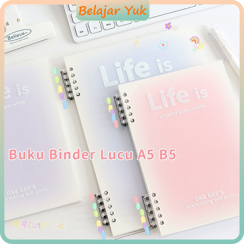 Buku Catatan Pelajar A5/B5 dengan Ring yang Dapat Dilepas | Gaya Korea, Buku Catatan Besar dengan Gr