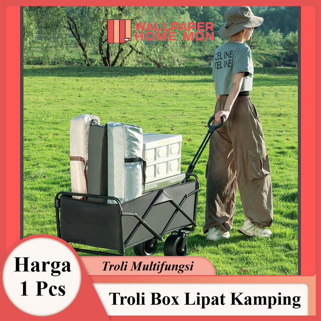 Troli Box Lipat Roda Besar Gerobak Portable Outdoor Untuk Kamping, Properti Dan Belanja