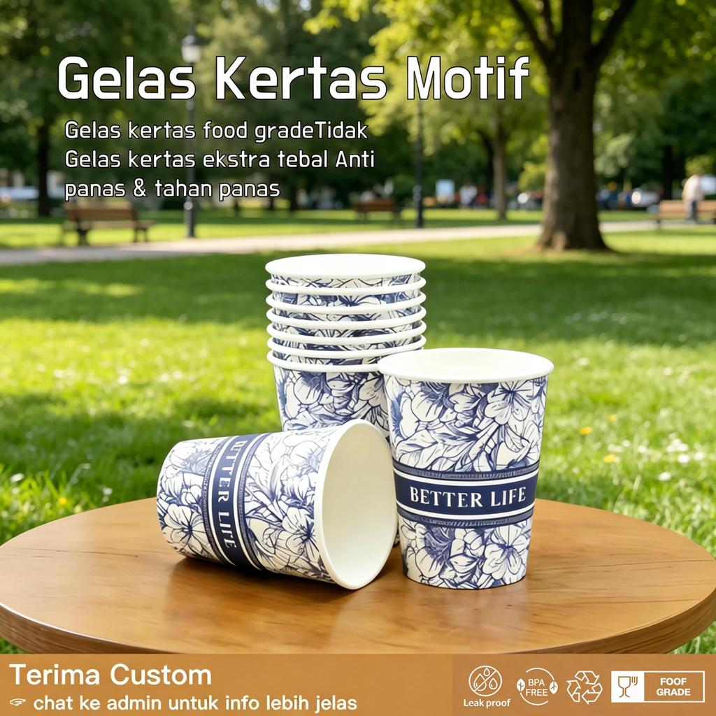 [50pcs] Cangkir kertas sekali pakai Gelas Kertas Paper cup single wall 8oz 12oz Tahan Panas Anti Boc