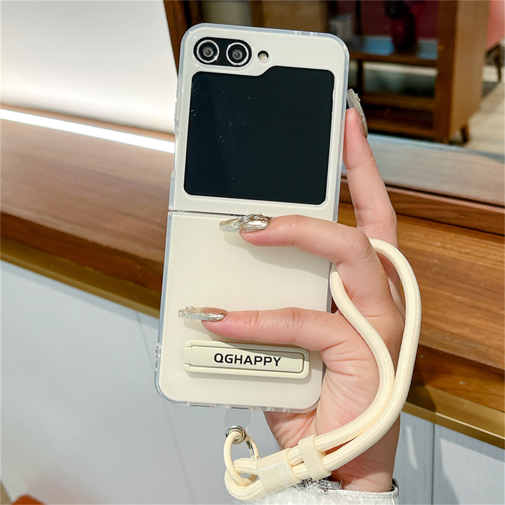 Casing Ponsel Warna Permen Lucu Pink Ungu dengan Tali Bracket untuk Samsung Galaxy Z Flip 5 6 Z Flip