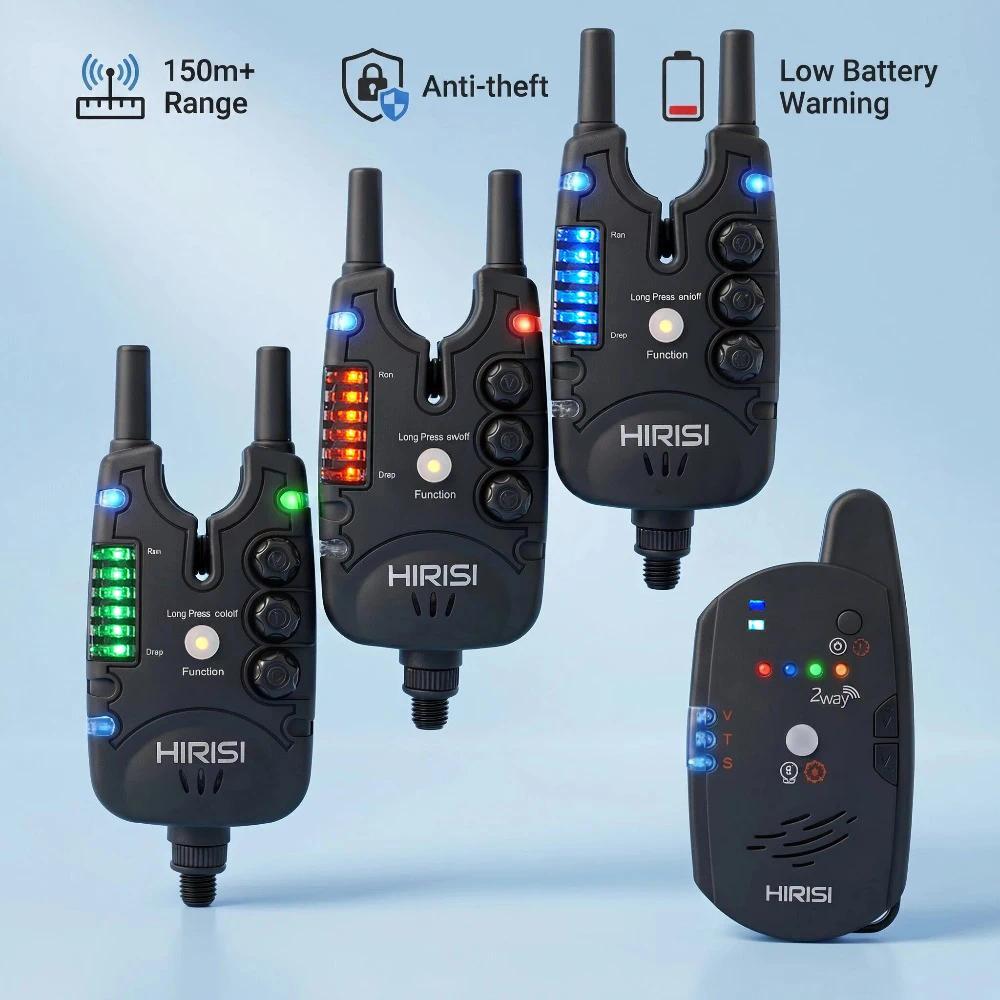 HIRISI Wireless Carp Fishing Bite Alarm 2-Way Remote Control with LED/Sound Alert for Night Fishing 