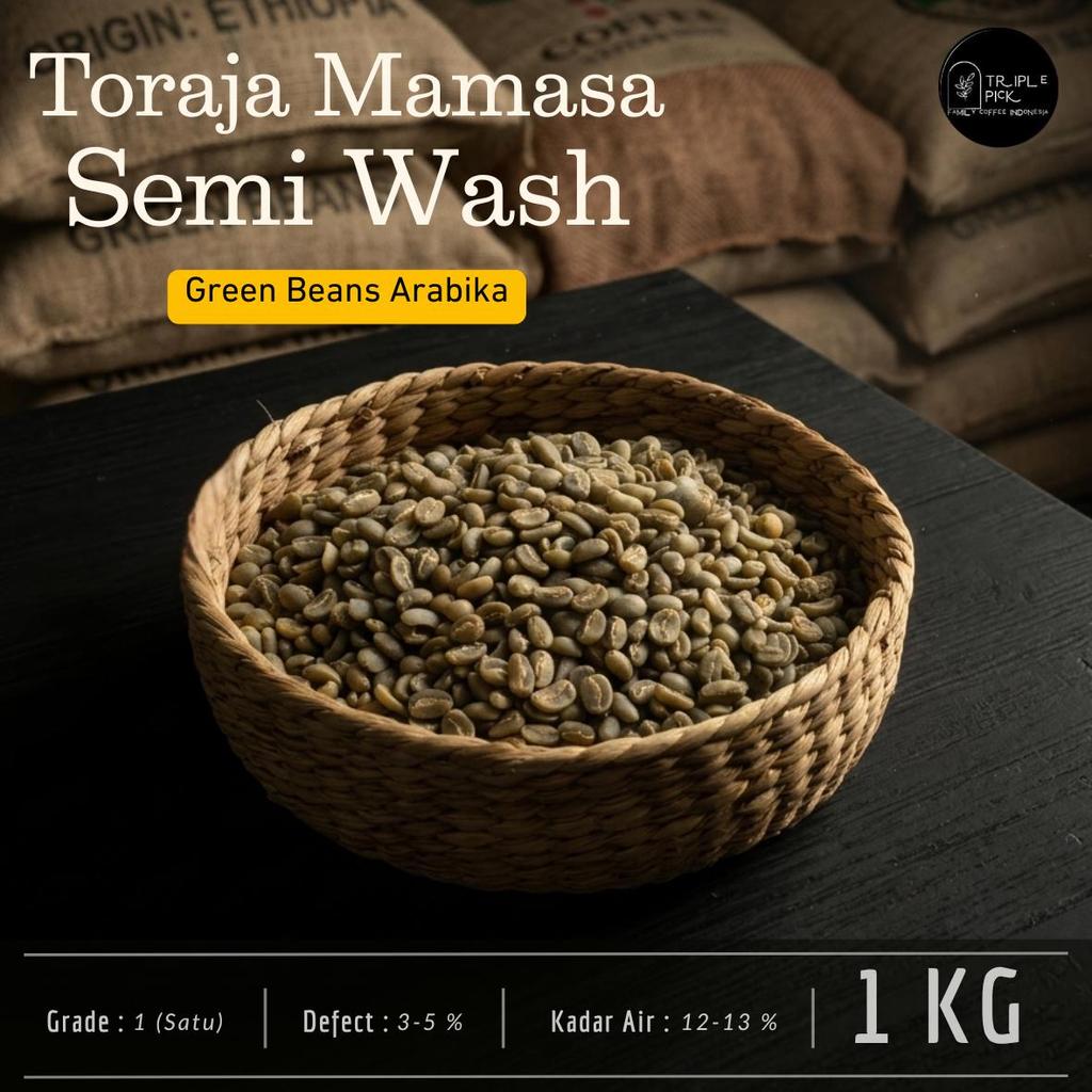 green bean / Biji kopi arabika toraja mamasa - Semi wash TERMURAH