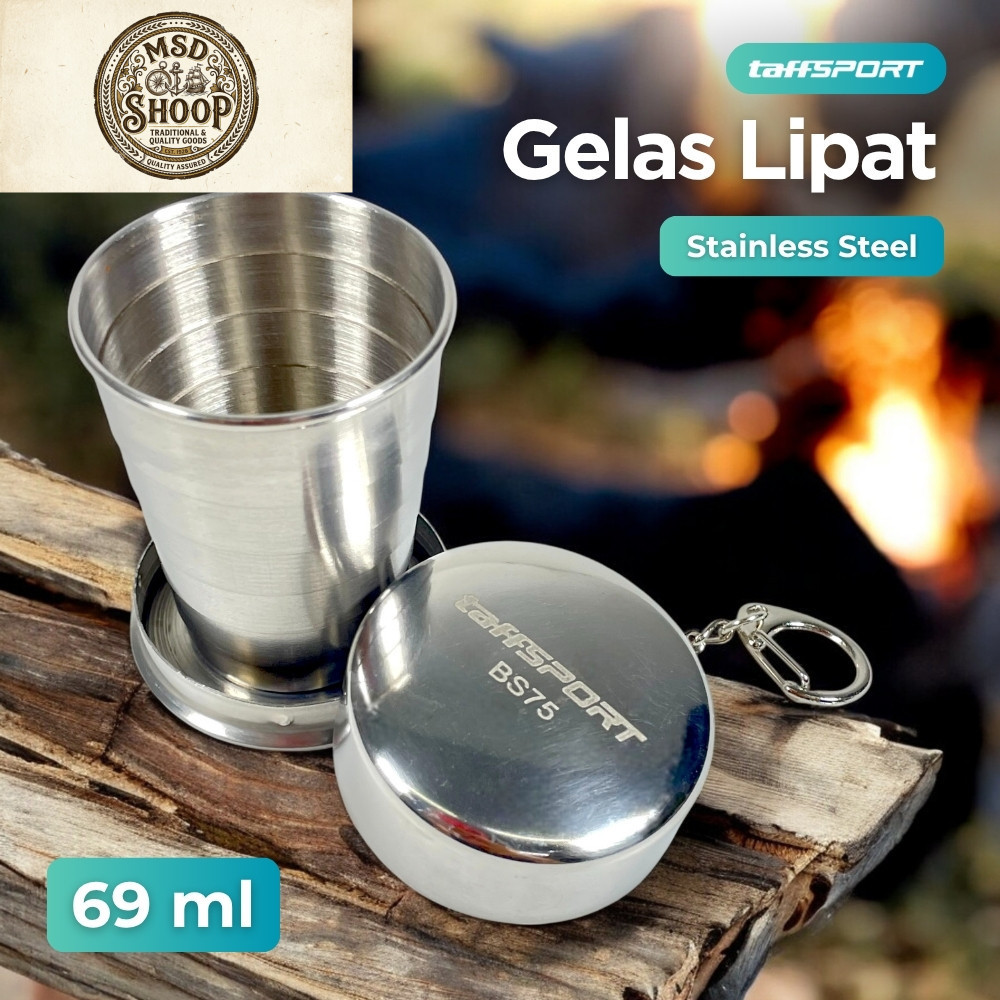 Msd Tfs Gelas Lipat Stainless Steel Foldable Cup Carabiner 69ml