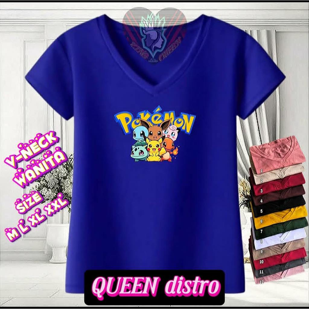 KAOS V NECK DEWASA WANITA ABG POKEMON BAHAN LEMBUT DAN ADEM