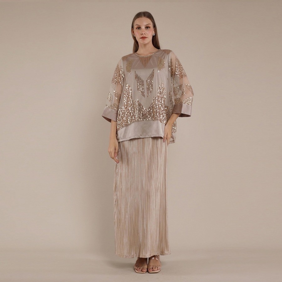 Personal Style Blouse Kaftan Wanita Brukat Sequin Gold Geometric