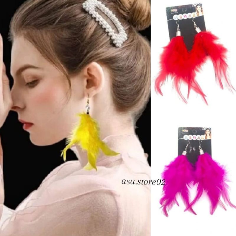 Anting Bulu Angsa/Anting Tusuk/Aksesoris Fashion JM
