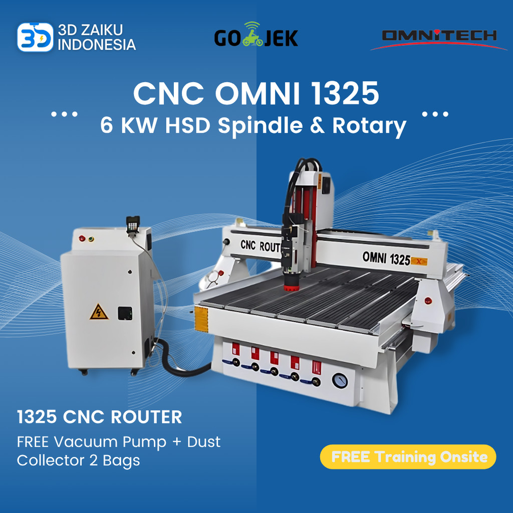 OMNI CNC Router 1325 with 6 KW HSD Spindle and Rotary 20 cm Diameter