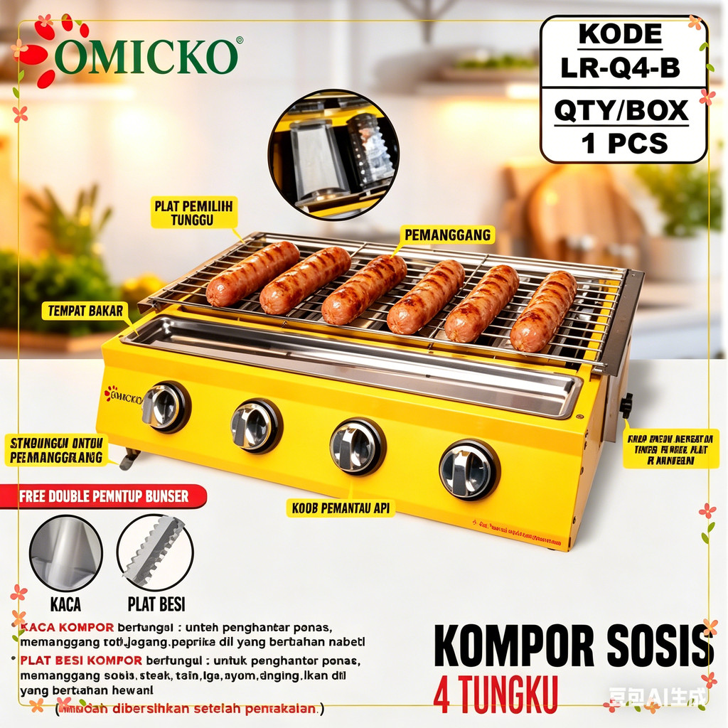 OMICKO Kompor Sosis Bakar / Kompor Panggang  4 Tungku