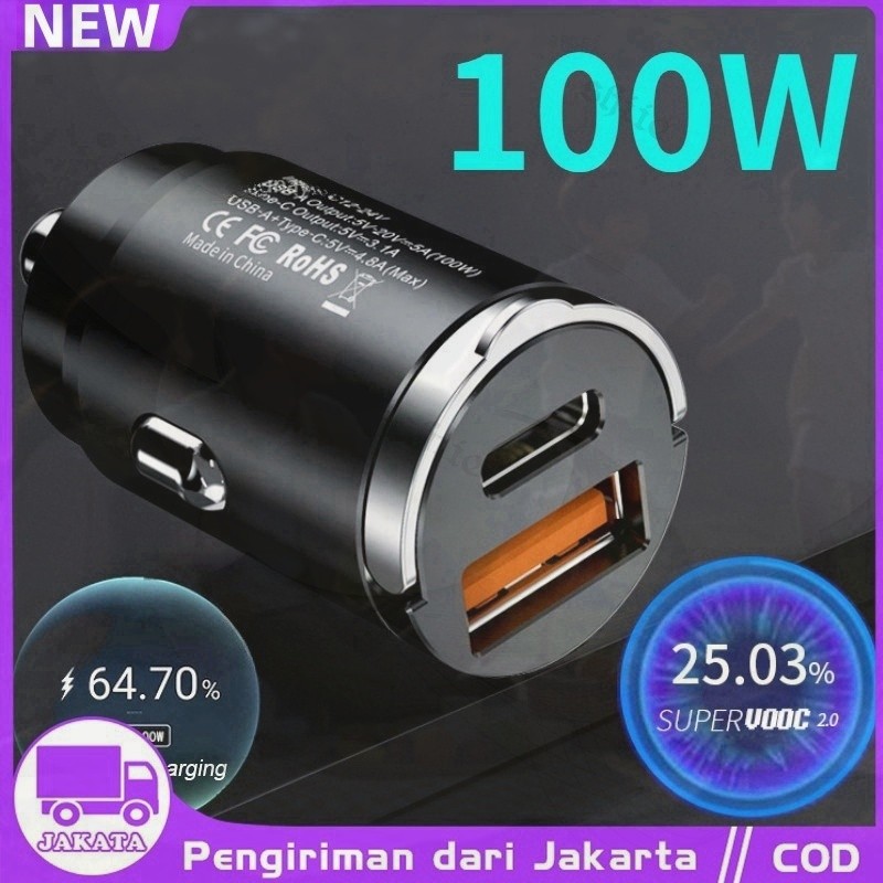 100W Casan Mobil Super Cepat Pengisi Daya Cepat Charger Usb Mobil Casan Hp Buat Di Dalam Mobil Mobil