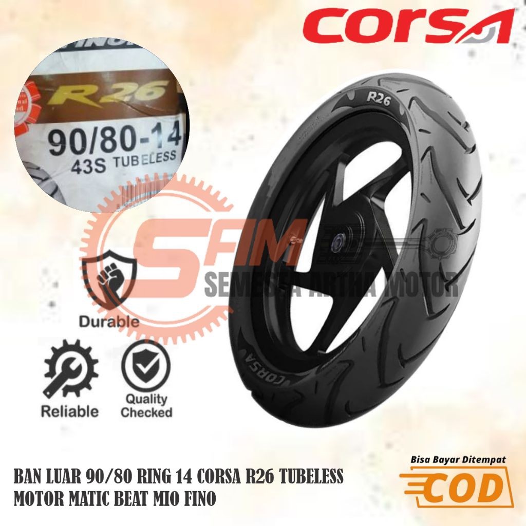 Ban motor metic ring 14 merk Corsa / Ban motor metic uk 90/80 ring 14 merek corsa