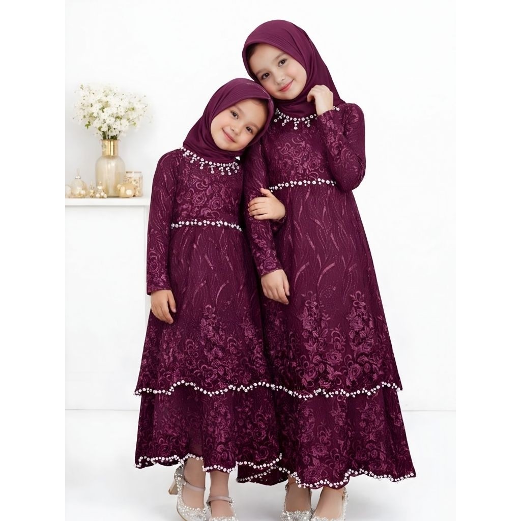 Gamis Kurung Melayu Brukat Mutaira Anak Chitikkay Maxy Kids Perempuan Simple Mewah Anggun CL