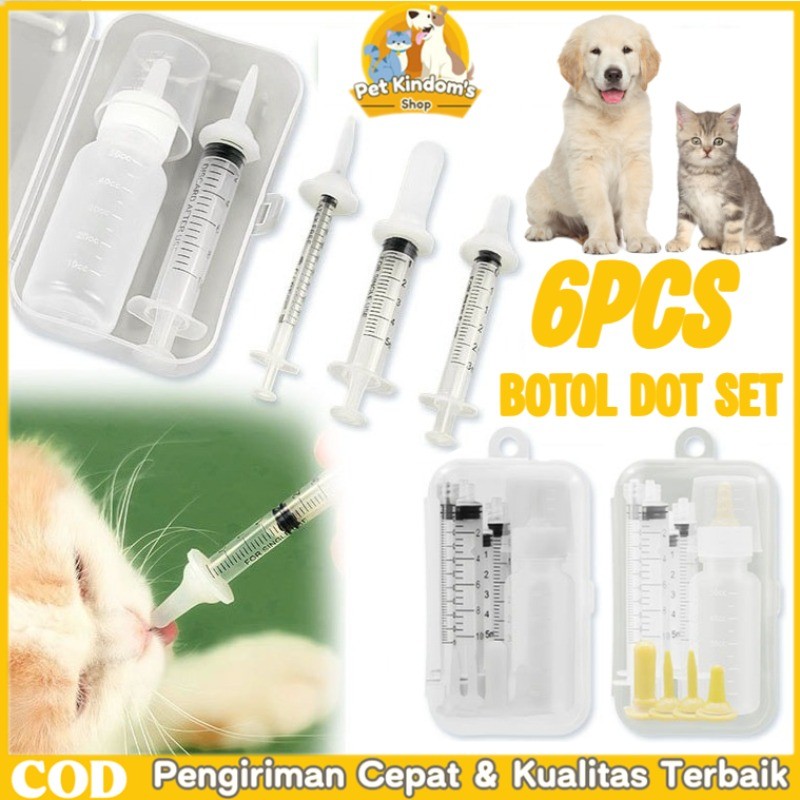 6pcs/Set Botol Dot Susu Dispenser Minum Anak Kucing Anjing Dewasa Pet Feeding Bottle Botol Dot Alat 