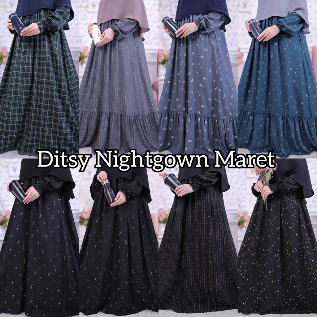PROMO 5.5 MEGA SALE DITSY Nightgown Mei XS S M L XL XXL XXXL JUMBO Carrot Black Chesniy Fern Green C