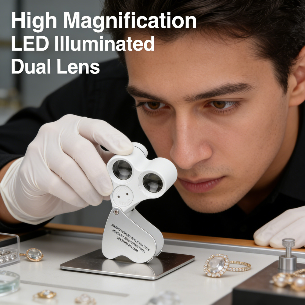Pembesar 60X Lup Loupe Batuan Perhiasan 2 Lensa In 1 Illuminated Lup Kaca Led