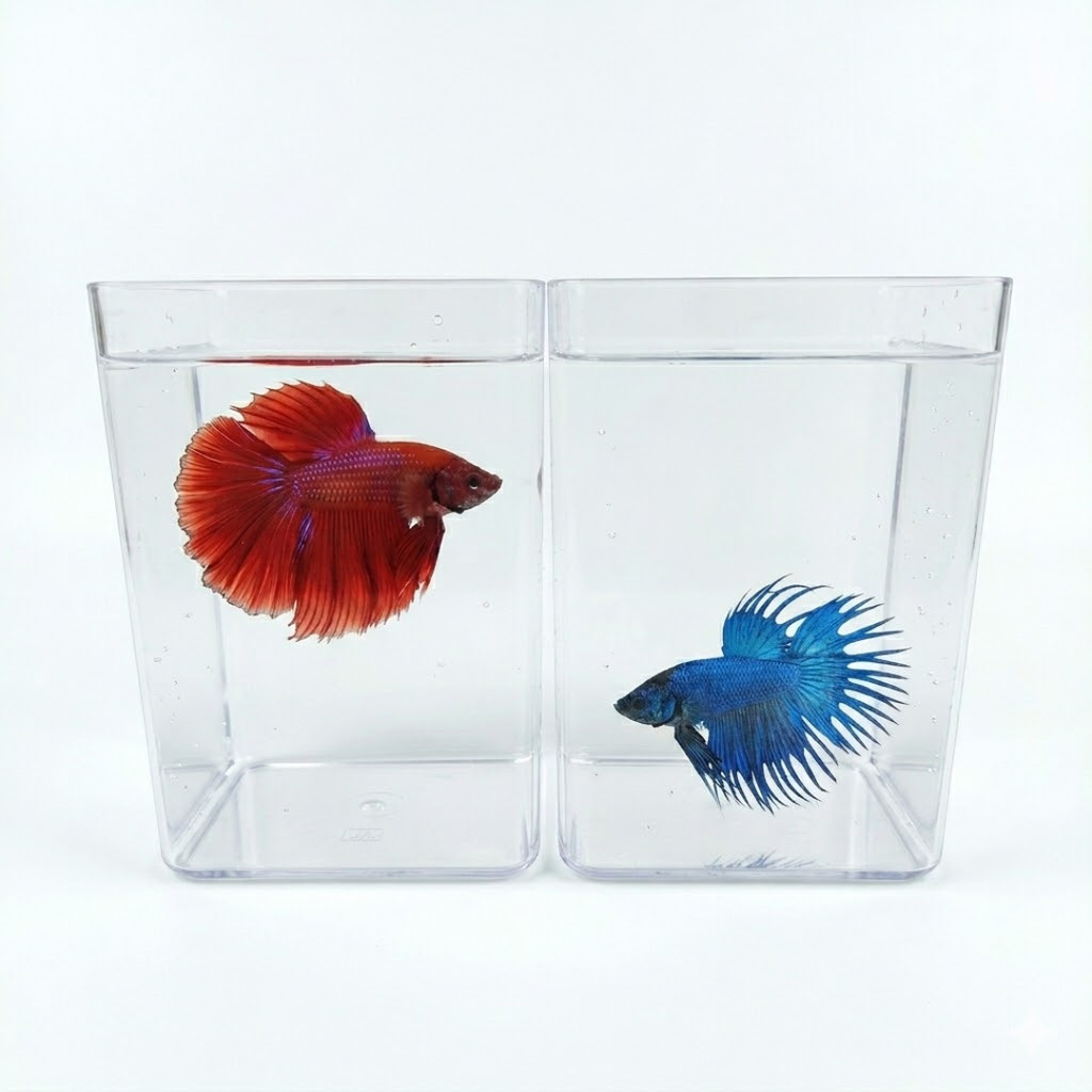 Toples Ikan Cupang Akrilik Kotak 4L Aquarium Cupang Mini Transparan Wadah Ikan Hias