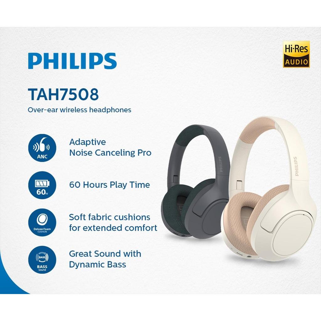 Philips TAH7508 Over-Ear Wireless Headphone, ANC, 60 Jam