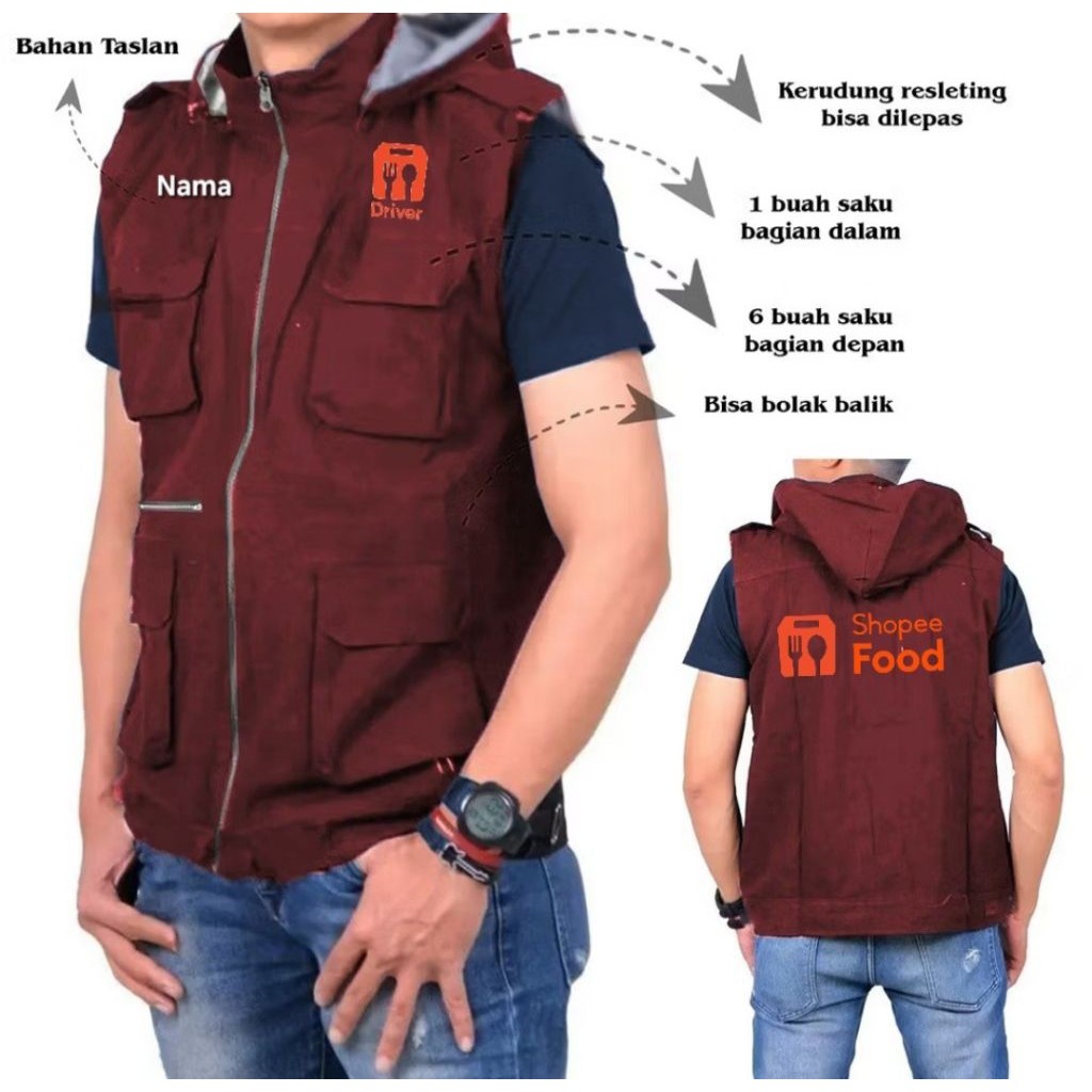 Terbaruu Jaket Rompi Custom Sablon Bisa lepas pasang Hoodie