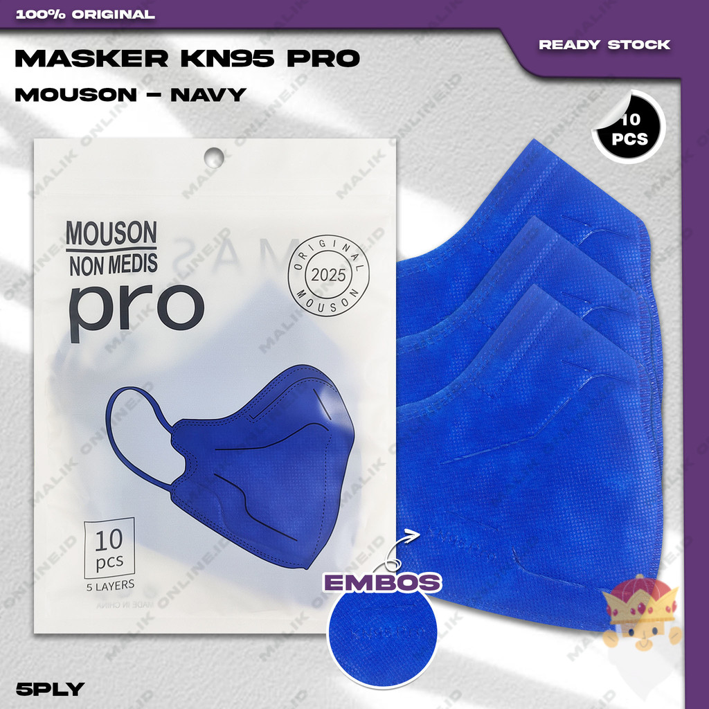 Masker KN95 PRO MOUSON 5Ply Isi 10Pcs Navy Biru Dongker Hybrid KN 95 5 Ply Earloop Surgical Mask Kem