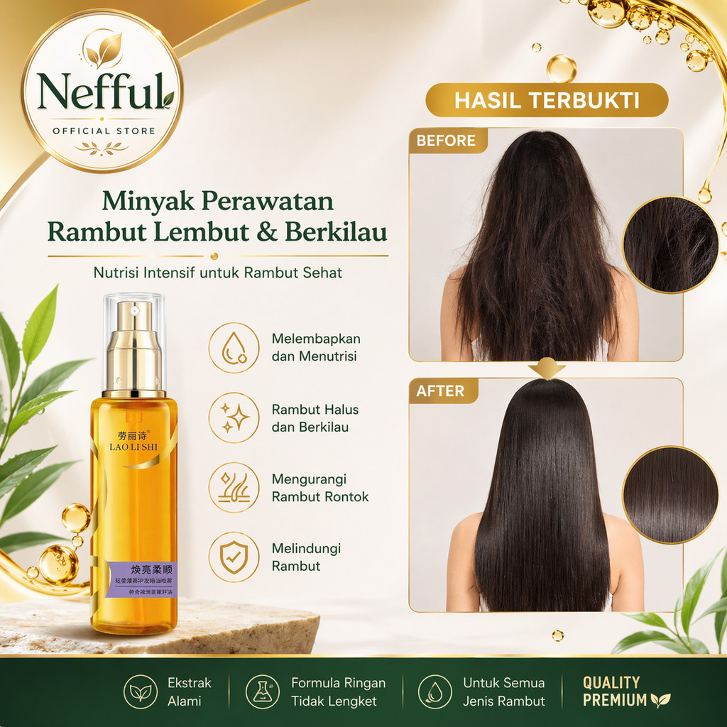 Nefful Hair Serum Spray 100ml Serum Rambut Argan Oil Hair Treatment Anti Kering Kusam Bercabang Meng