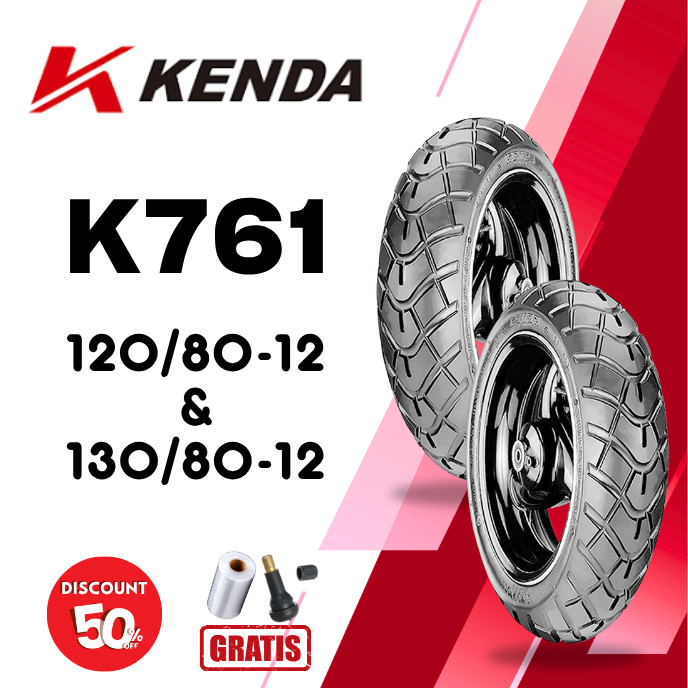 SEPASANG Ban Motor KENDA K761 120/80 & 130/80 RING 12 Tubeless