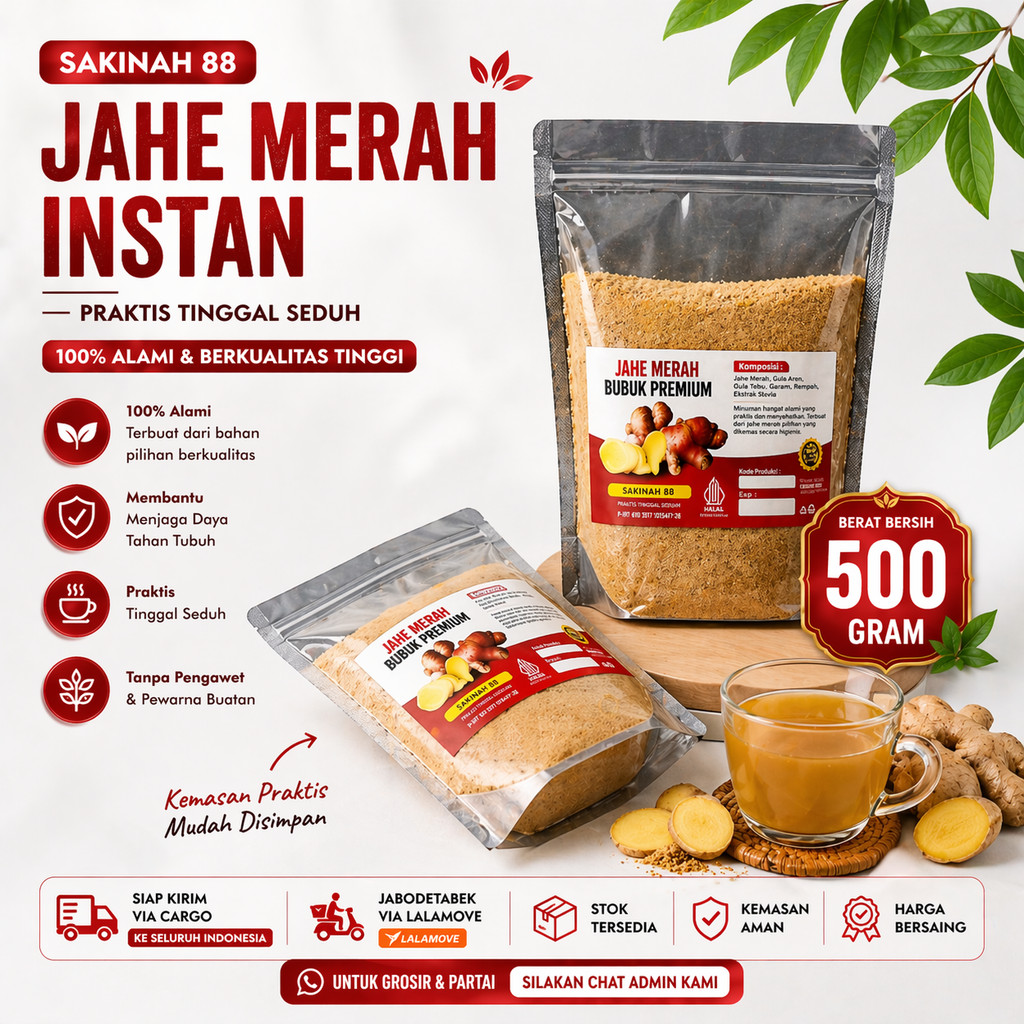 Jahe Merah Bubuk 500Gram / Jahe Merah Bubuk Instant / Bubuk Jahe Merah