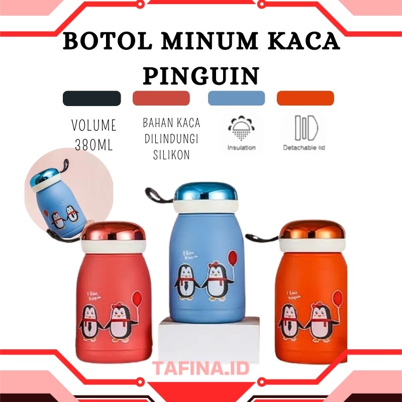 Ready YGS -H414- Botol Minum Kaca Model Pinguin - Botol Minum Anak Lucu - Botol Minum Pinguin Cute 3
