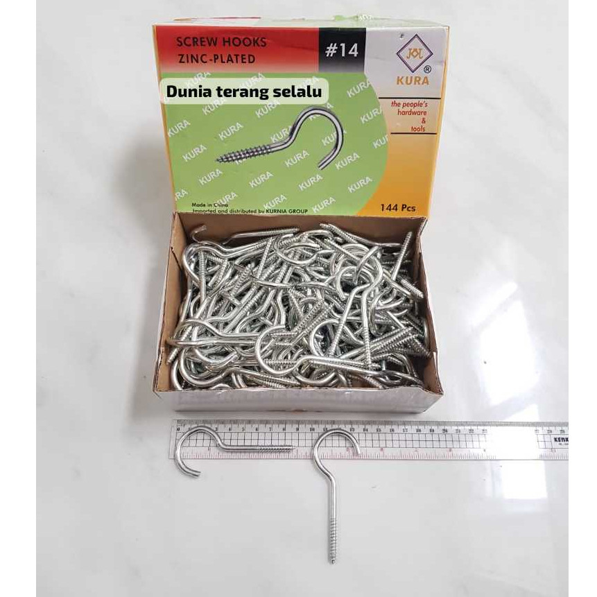Skrup Hak Buka KURA No 14 - Screw Hooks #14 - Cantolan Baju No14 Gantungan Baju Skrup Mata Buka