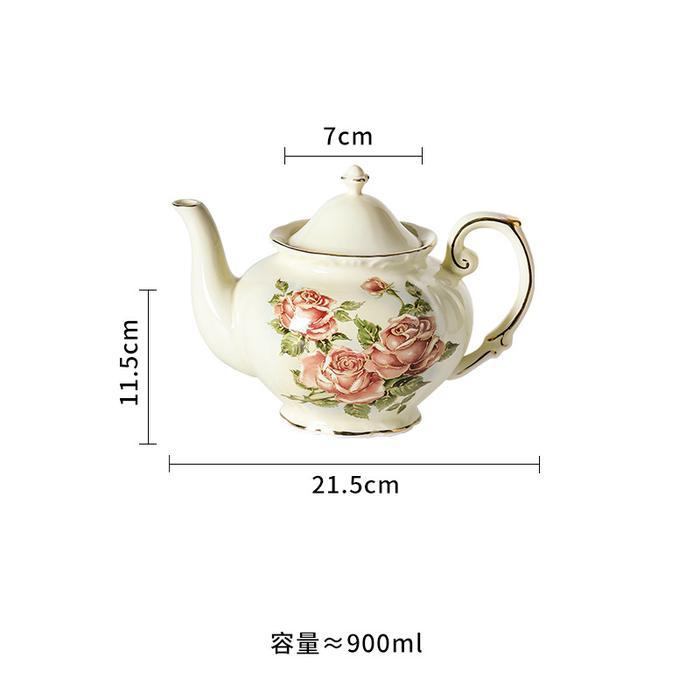 Delia Tea Pot Set / Teko Cangkir Gelas Teh Kopi Keramik Eropa Klasik Motif Bunga Aesthetic Mewah - K