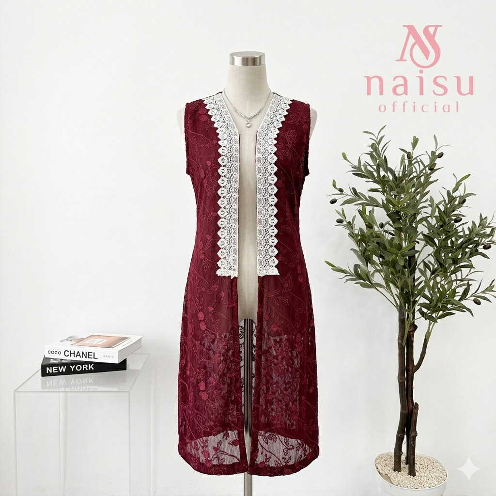Lula outer wanita brukat renda putih NF286